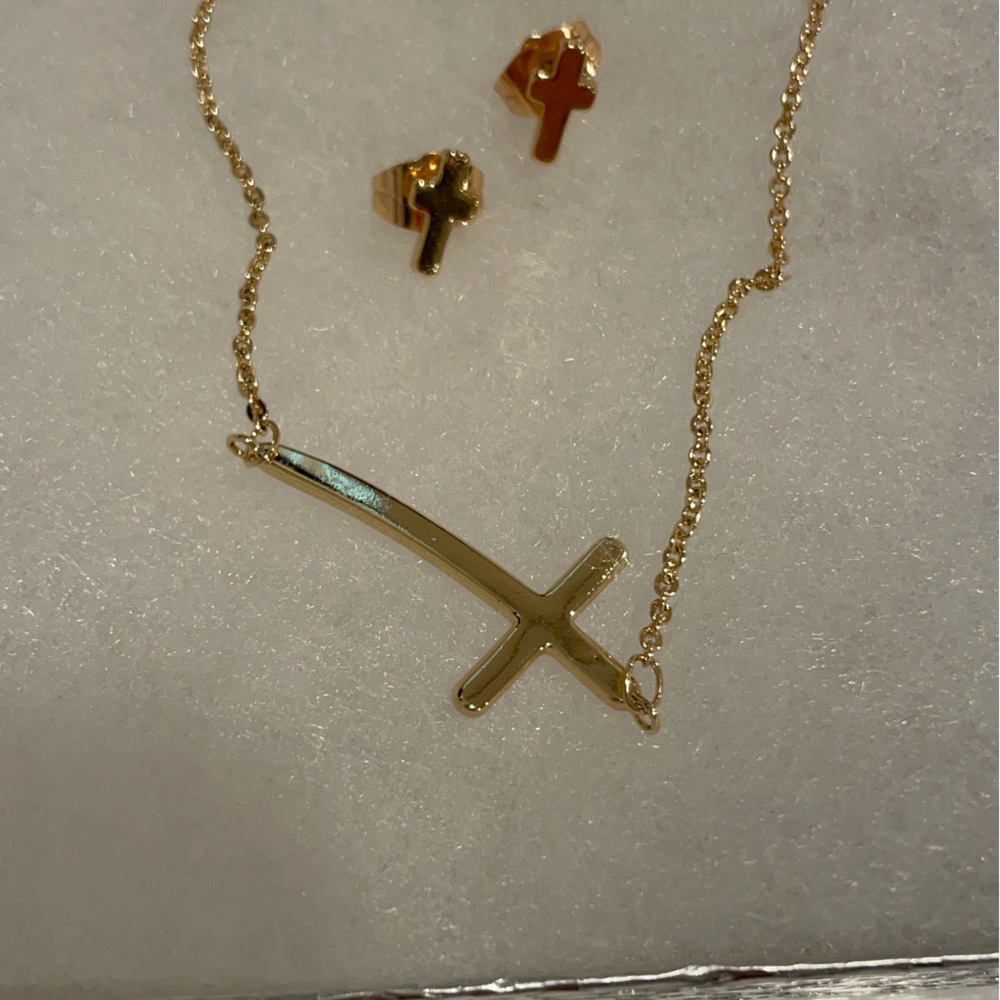Belief/cross necklace and earrings set